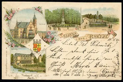 AK Stadt Rheydt, Mönchengladbach, Schloß, Bismark Denkmal, Rathaus 1896 #HU463