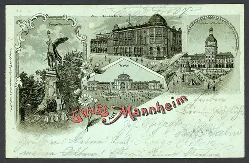 AK Mannheim Paradeplatz m. Kaufhaus Krieger-Denkmal Ober-Realschule 1900 #HU486