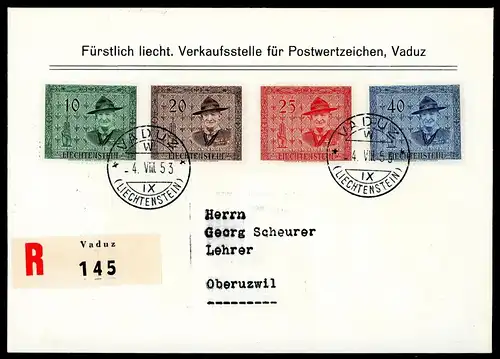 Liechtenstein 315-318 R-Brief, Ankunftsstempel Ersttagesbrief/FDC #HX032