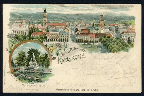 AK Karlsruhe Nymphen-Gruppe, Totalansicht 1899 #HU492