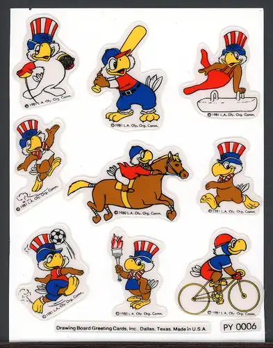 Olympische Sommerspiele Los Angeles 1984 Maskottchen-Sticker Kleinbogen #ID443