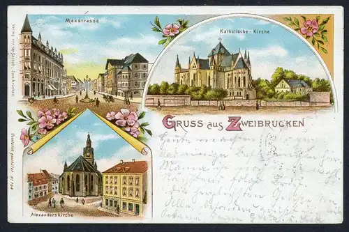 AK Zweibrücken Alexanderskirche, Maxstrasse, kath. Kirche 1900 #HX003