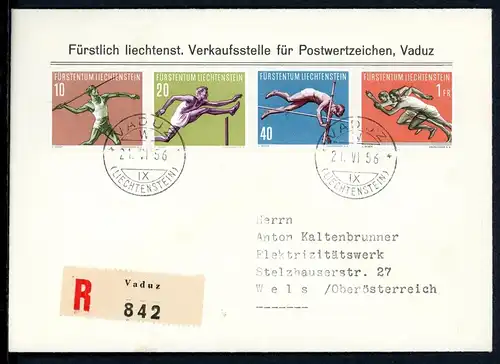 Liechtenstein 342-345 R-Brief, Ankunftsstempel Ersttagesbrief/FDC #HX030