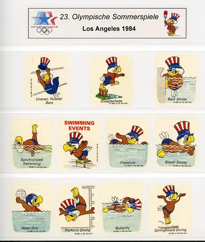 Olymp. Spiele Los Angeles 1984 27 Aufkleber Maskottchen-Sportarten #JG521