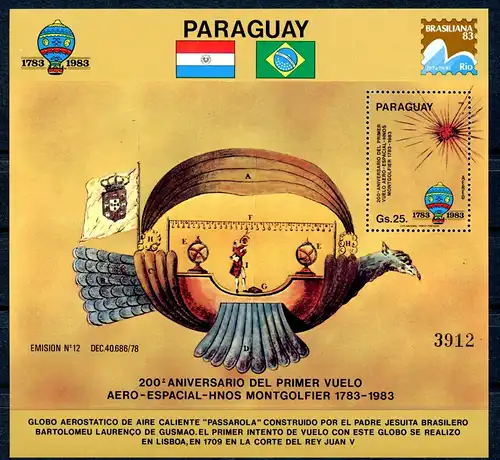 Paraguay Block 391 postfrisch Ballonfahrt #IA135