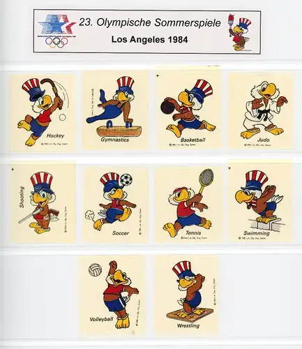 Olymp. Spiele Los Angeles 1984 25 Aufkleber Maskottchen-Sportarten #JG520