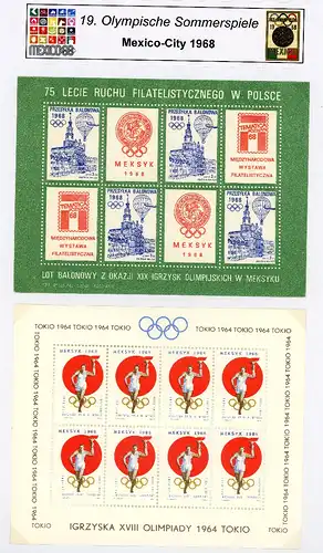 Olympische Sommerspiele Mexiko 1968 2 Vignetten-Kleinbögen #JG517