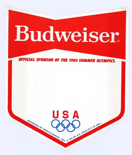 Olymp. Spiele Los Angeles 1984 Budweiser Sponsoren-Aufkleber #JG524