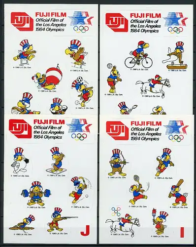 Olympische Sommerspiele Los Angeles 1984 4 Maskottchen-Sticker KB #IF309