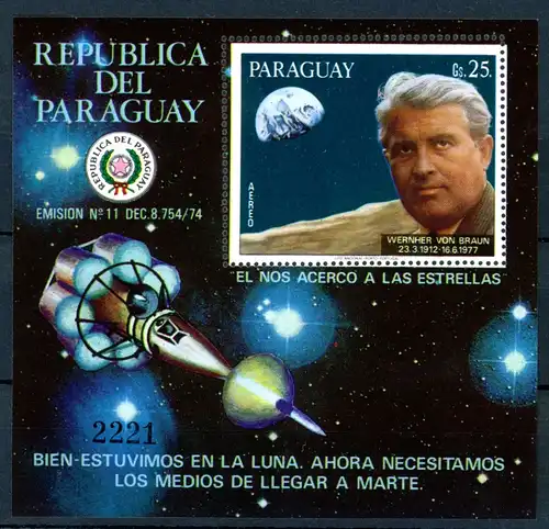 Paraguay Block 308 postfrisch Weltraum #IA134