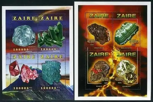 Kongo Zaire Kleinbogen 1131-1138 A postfrisch Mineralien #IA202