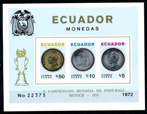 Ecuador Block 65 B postfrisch Medaille #IA127