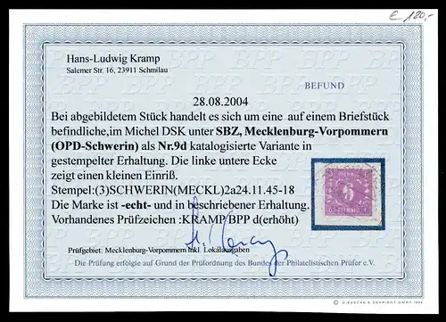 SBZ Mecklenburg-Vorpommern 9 d Fotobefund Kramp Briefstück #IA164