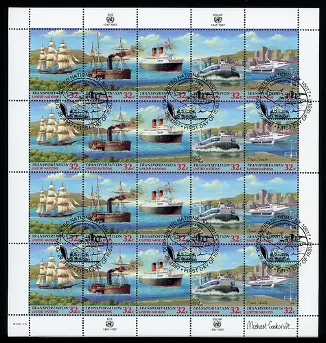 UNO New York ZD-Bogen 741-45 Schiffe Ersttagssonderstempel #IY124