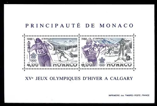 Monaco Block 38 postfrisch Olympiade 1988 Calgary #HX407