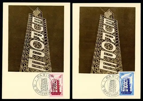 Frankreich Postkarten mit 1104-05 CEPT 1956 Ersttagssonderstempel #HX412