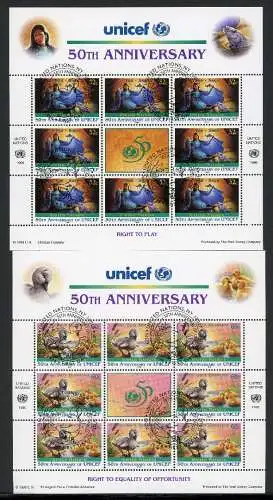 UNO New York Kleinbögen 720-21 50 Jahre UNICEF Ersttagssonderstempel #HX111