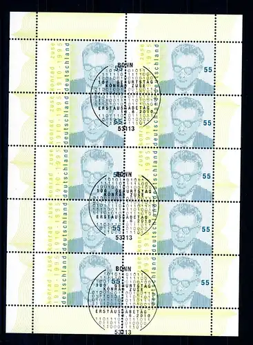 Bund Zehnerbogen 2802 Bonn Ersttagssonderstempel #IN935