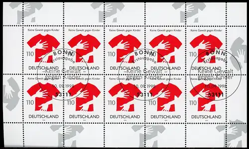 Bund Zehnerbogen 2013 Bonn Ersttagssonderstempel #IN949