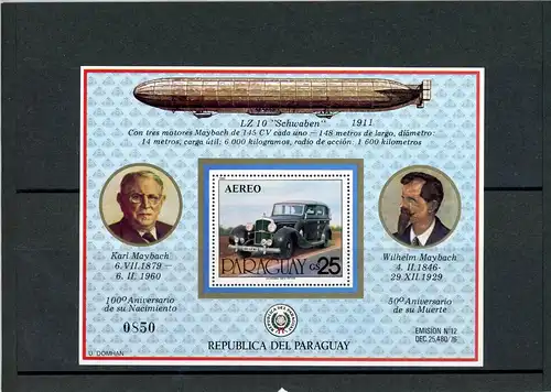 Paraguay Block 349 postfrisch Auto #GI283