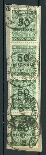 Deutsches Reich Infla senkr. 4er Streifen 321 Wb geprüft Briefstück #IA254