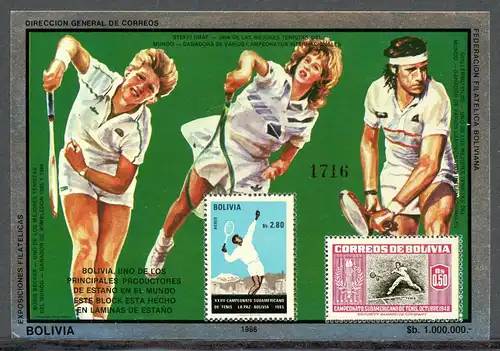 Bolivien Block 159 postfrisch Tennis #IN977