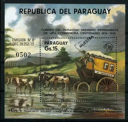 Paraguay Block 229 postfrisch Kutschen #IM451
