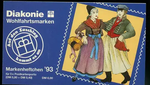 Bund Diakonie Markenheft 1993 mit 1696 Bonn Ersttagssonderstempel #IT642