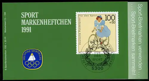 Bund Sport Markenheftchen 1991 mit 1500 Bonn Ersttagssonderstempel #IT622