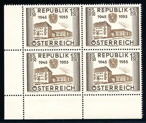 Österreich 1015 postfrisch 4er Block Eckrand unten links #IS748