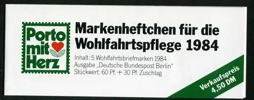 Berlin Wohlfahrt Markenheftchen mit 725 Berlin Ersttagssonderstempel #IS738