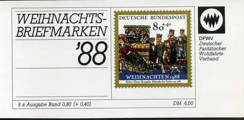 Bund DPWV Markenheftchen 1988 mit 1396 Bonn Ersttagssonderstempel #IS648