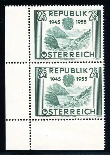 Österreich 1016 postfrisch senkrechtes Paar Eckrand #IS749