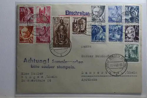 Fr. Zone Rh. Pfalz 1-5,7-13,15 auf Brief als Mischfrankatur siehe Beschr. #BA485