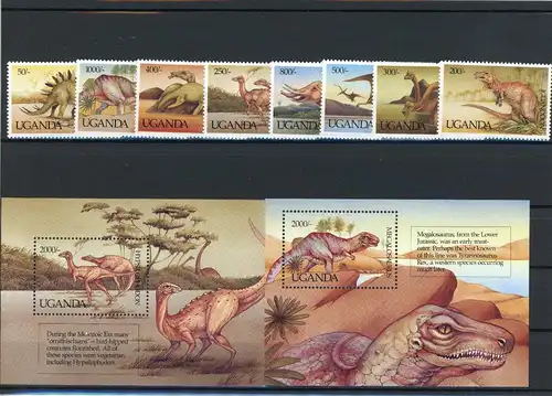 Uganda 1064-1071, Block 161-162 postfrisch Dinosaurier #IS887