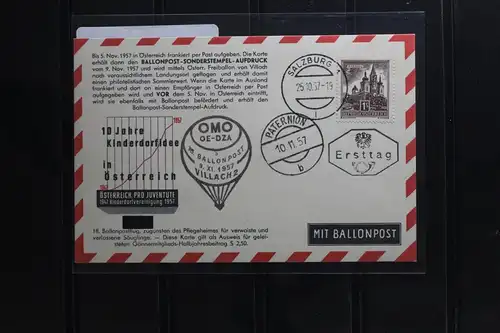 Österreich Welt-Kindertag 1957 auf Postkarte mit Ballonpost #BA559