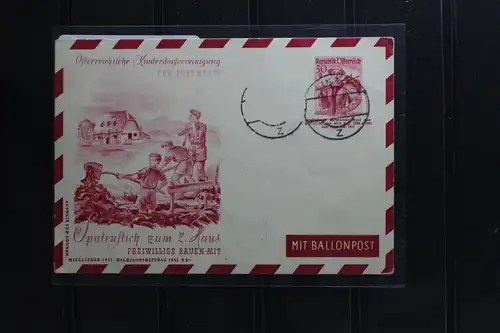 Österreich Ganzsache auf Postkarte mit Ballonpost, Spatenstich zum 2.Haus #BA561