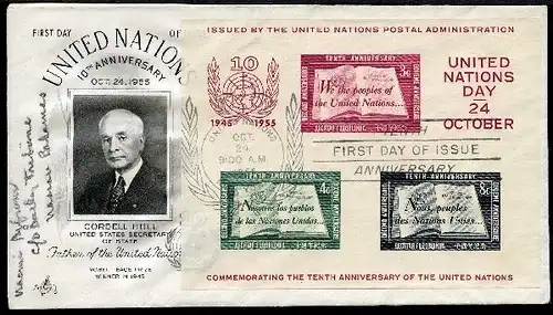 UNO New York FDC Block 1 I Ersttagesbrief/FDC #IS853