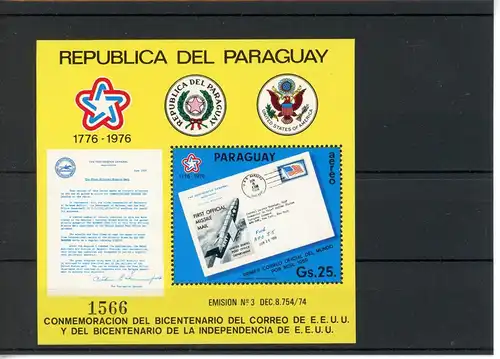 Paraguay Block 280 postfrisch Brief #IT688