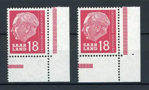 Saarland 389 postfrisch 2 verschiedene Druckbogenecken #IU538