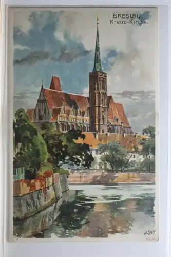 AK Breslau Künstlerkarte (Heinrich Kley) Kreuz-Kirche #PI455