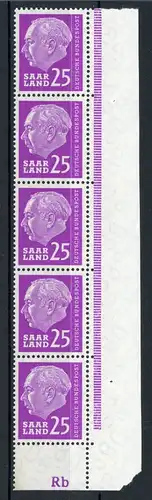 Saarland senkr. 5er Streifen 390 postfrisch DZ Rb #IT815