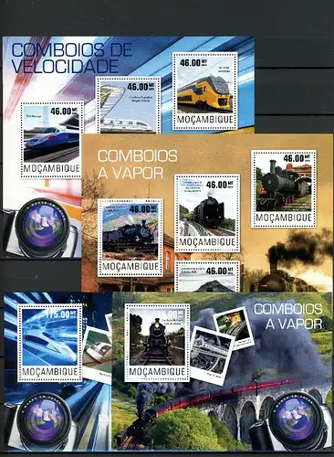 Mocambique Klb. 7660-7668, Block 972-973 postfrisch Eisenbahn #IM083