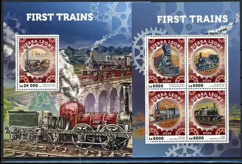 Sierra Leone 7123-7126 + Bl 957 postfrisch Eisenbahn #IX008