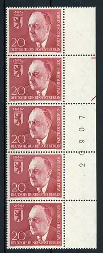 Berlin 5er Str. 192 postfrisch Bogenzählnummer Steuerstriche #IT937