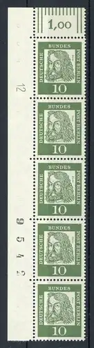 Berlin 5er Streifen 202 DZ 12 postfrisch Bogenzählnummer #IT970