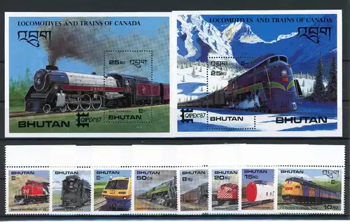 Bhutan 1028-1035, Block 143-144 postfrisch Eisenbahn #IV434