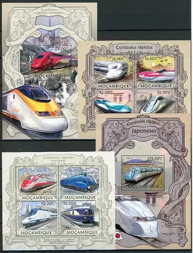 Mocambique Klb. 6324-6331, Block 716-717 postfrisch Eisenbahn #IM081