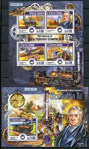 Sierra Leone KB 6224-6227 + Bl 779 postfrisch Eisenbahn #IM093