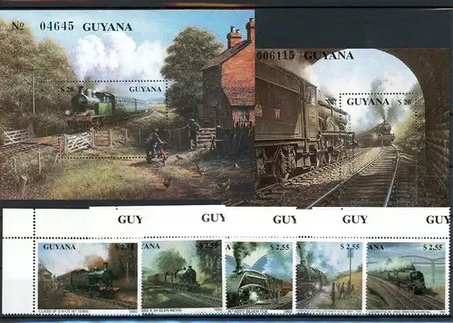 Guyana 3170-3174, Block 92-93 postfrisch Eisenbahn #IV464